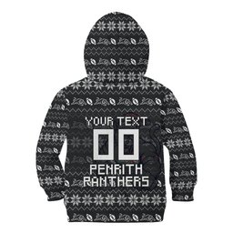 Personalized Penrith Panthers Christmas Kid Hoodie Australian Rugby Fans - Pixelated Ugly Xmas Pattern Mascot Santa
