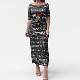 Personalized Penrith Panthers Christmas Puletasi Australian Rugby Fans - Pixelated Ugly Xmas Pattern Mascot Santa