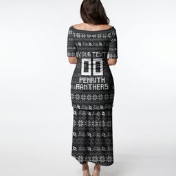 Personalized Penrith Panthers Christmas Puletasi Australian Rugby Fans - Pixelated Ugly Xmas Pattern Mascot Santa