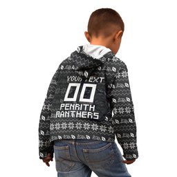 Personalized Penrith Panthers Christmas Kid Hoodie Australian Rugby Fans - Pixelated Ugly Xmas Pattern Mascot Santa
