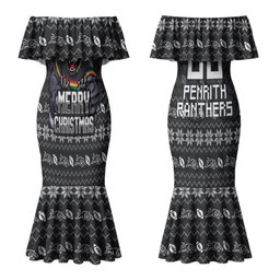 Personalized Penrith Panthers Christmas Couples Matching Mermaid Dress and Hawaiian Shirt Australian Rugby Fans - Pixelated Ugly Xmas Pattern Mascot Santa