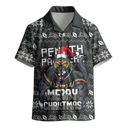 Personalized Penrith Panthers Christmas Kid Hawaiian Shirt Australian Rugby Fans - Pixelated Ugly Xmas Pattern Mascot Santa