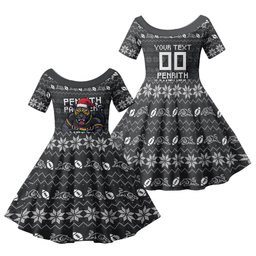 Personalized Penrith Panthers Christmas Family Matching Off Shoulder Maxi Dress and Hawaiian Shirt Australian Rugby Fans - Pixelated Ugly Xmas Pattern Mascot Santa