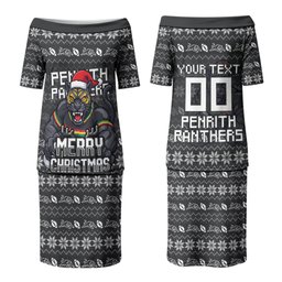 Personalized Penrith Panthers Christmas Family Matching Puletasi and Hawaiian Shirt Australian Rugby Fans - Pixelated Ugly Xmas Pattern Mascot Santa