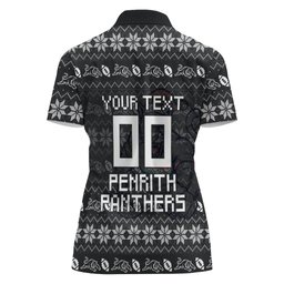 Personalized Penrith Panthers Christmas Women Polo Shirt Australian Rugby Fans - Pixelated Ugly Xmas Pattern Mascot Santa