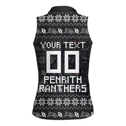 Personalized Penrith Panthers Christmas Women Sleeveless Polo Shirt Australian Rugby Fans - Pixelated Ugly Xmas Pattern Mascot Santa