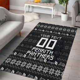 Personalized Penrith Panthers Christmas Area Rug Australian Rugby Fans - Pixelated Ugly Xmas Pattern Mascot Santa