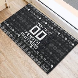 Personalized Penrith Panthers Christmas Rubber Doormat Australian Rugby Fans - Pixelated Ugly Xmas Pattern Mascot Santa