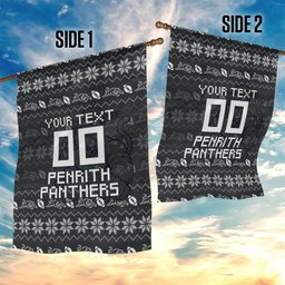 Personalized Penrith Panthers Christmas Garden Flag Australian Rugby Fans - Pixelated Ugly Xmas Pattern Mascot Santa