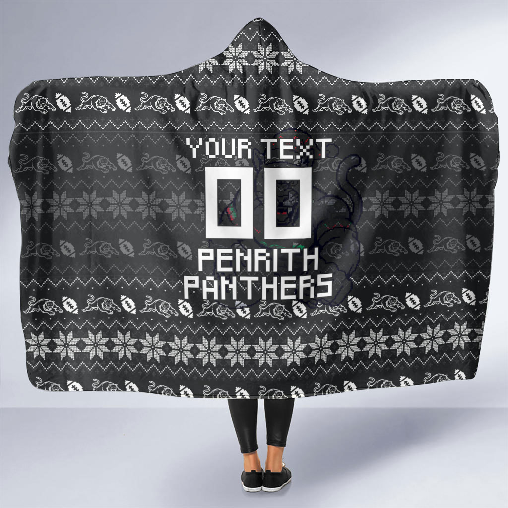 Personalized Penrith Panthers Christmas Hooded Blanket Australian Rugby Fans - Pixelated Ugly Xmas Pattern Mascot Santa