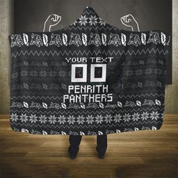 Personalized Penrith Panthers Christmas Hooded Blanket Australian Rugby Fans - Pixelated Ugly Xmas Pattern Mascot Santa