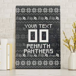 Personalized Penrith Panthers Christmas Canvas Wall Art Australian Rugby Fans - Pixelated Ugly Xmas Pattern Mascot Santa