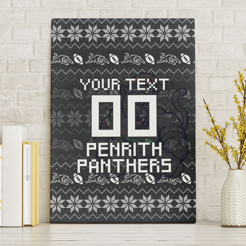 Personalized Penrith Panthers Christmas Canvas Wall Art Australian Rugby Fans - Pixelated Ugly Xmas Pattern Mascot Santa