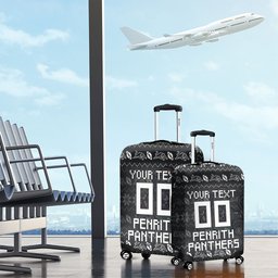 Personalized Penrith Panthers Christmas Luggage Cover Australian Rugby Fans - Pixelated Ugly Xmas Pattern Mascot Santa