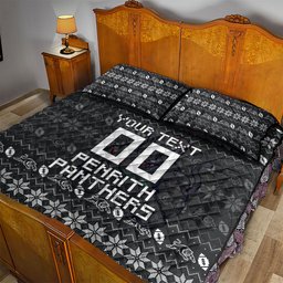 Personalized Penrith Panthers Christmas Quilt Bed Set Australian Rugby Fans - Pixelated Ugly Xmas Pattern Mascot Santa