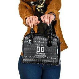 Personalized Penrith Panthers Christmas Shoulder Handbag Australian Rugby Fans - Pixelated Ugly Xmas Pattern Mascot Santa