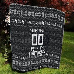 Personalized Penrith Panthers Christmas Quilt Australian Rugby Fans - Pixelated Ugly Xmas Pattern Mascot Santa