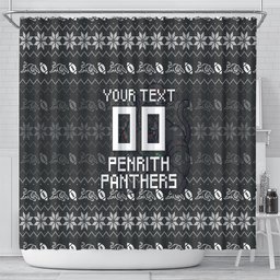 Personalized Penrith Panthers Christmas Shower Curtain Australian Rugby Fans - Pixelated Ugly Xmas Pattern Mascot Santa