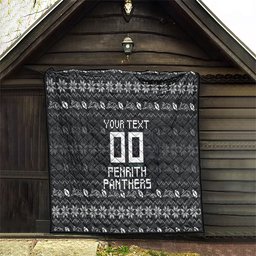 Personalized Penrith Panthers Christmas Quilt Australian Rugby Fans - Pixelated Ugly Xmas Pattern Mascot Santa