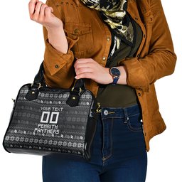 Personalized Penrith Panthers Christmas Shoulder Handbag Australian Rugby Fans - Pixelated Ugly Xmas Pattern Mascot Santa