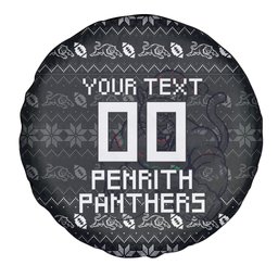 Personalized Penrith Panthers Christmas Spare Tire Cover Australian Rugby Fans - Pixelated Ugly Xmas Pattern Mascot Santa