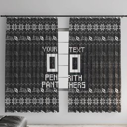 Personalized Penrith Panthers Christmas Window Curtain Australian Rugby Fans - Pixelated Ugly Xmas Pattern Mascot Santa