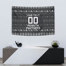 Personalized Penrith Panthers Christmas Tapestry Australian Rugby Fans - Pixelated Ugly Xmas Pattern Mascot Santa