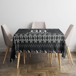 Personalized Penrith Panthers Christmas Tablecloth Australian Rugby Fans - Pixelated Ugly Xmas Pattern Mascot Santa