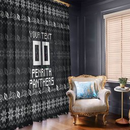 Personalized Penrith Panthers Christmas Window Curtain Australian Rugby Fans - Pixelated Ugly Xmas Pattern Mascot Santa