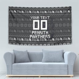 Personalized Penrith Panthers Christmas Tapestry Australian Rugby Fans - Pixelated Ugly Xmas Pattern Mascot Santa