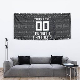 Personalized Penrith Panthers Christmas Tapestry Australian Rugby Fans - Pixelated Ugly Xmas Pattern Mascot Santa