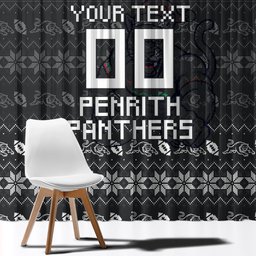 Personalized Penrith Panthers Christmas Window Curtain Australian Rugby Fans - Pixelated Ugly Xmas Pattern Mascot Santa