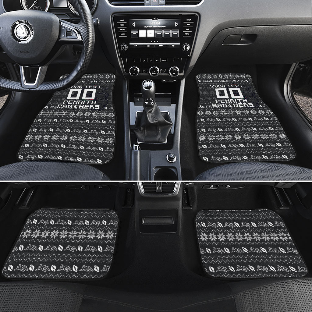 Personalized Penrith Panthers Christmas Car Mats Australian Rugby Fans - Pixelated Ugly Xmas Pattern Mascot Santa