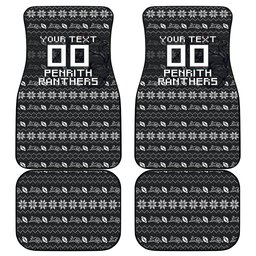 Personalized Penrith Panthers Christmas Car Mats Australian Rugby Fans - Pixelated Ugly Xmas Pattern Mascot Santa