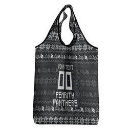Personalized Penrith Panthers Christmas Grocery Bag Australian Rugby Fans - Pixelated Ugly Xmas Pattern Mascot Santa
