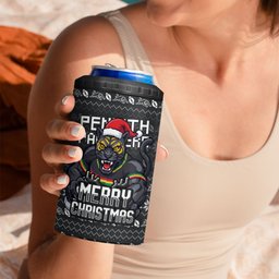 Personalized Penrith Panthers Christmas 4 in 1 Can Cooler Tumbler Australian Rugby Fans - Pixelated Ugly Xmas Pattern Mascot Santa