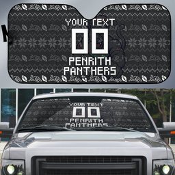 Personalized Penrith Panthers Christmas Auto Sun Shade Australian Rugby Fans - Pixelated Ugly Xmas Pattern Mascot Santa