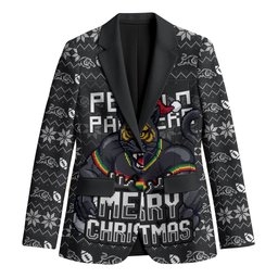 Personalized Penrith Panthers Christmas Blazer Australian Rugby Fans - Pixelated Ugly Xmas Pattern Mascot Santa