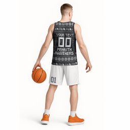 Personalized Penrith Panthers Christmas Basketball Jersey Australian Rugby Fans - Pixelated Ugly Xmas Pattern Mascot Santa