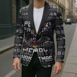 Personalized Penrith Panthers Christmas Blazer Australian Rugby Fans - Pixelated Ugly Xmas Pattern Mascot Santa