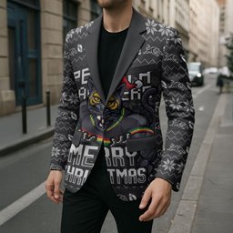 Personalized Penrith Panthers Christmas Blazer Australian Rugby Fans - Pixelated Ugly Xmas Pattern Mascot Santa