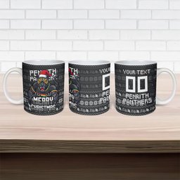 Personalized Penrith Panthers Christmas Ceramic Mug Australian Rugby Fans - Pixelated Ugly Xmas Pattern Mascot Santa