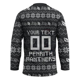 Personalized Penrith Panthers Christmas Hockey Jersey Australian Rugby Fans - Pixelated Ugly Xmas Pattern Mascot Santa