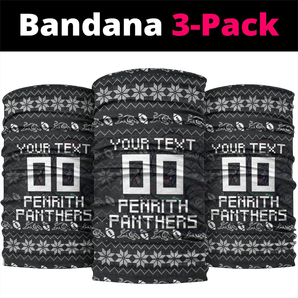 Personalized Penrith Panthers Christmas Neck Gaiter Australian Rugby Fans - Pixelated Ugly Xmas Pattern Mascot Santa