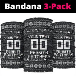 Personalized Penrith Panthers Christmas Neck Gaiter Australian Rugby Fans - Pixelated Ugly Xmas Pattern Mascot Santa