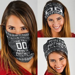 Personalized Penrith Panthers Christmas Neck Gaiter Australian Rugby Fans - Pixelated Ugly Xmas Pattern Mascot Santa