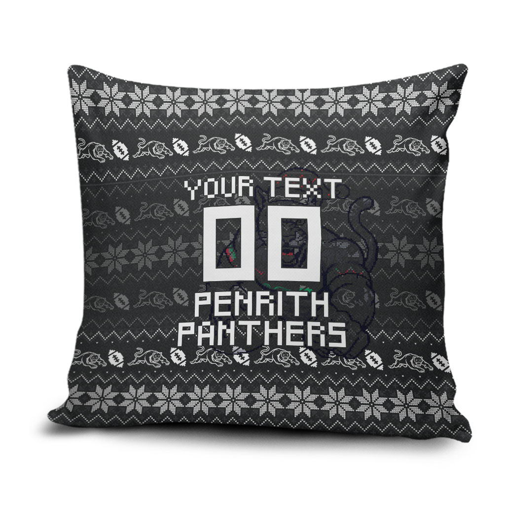Personalized Penrith Panthers Christmas Pillow Cover Australian Rugby Fans - Pixelated Ugly Xmas Pattern Mascot Santa