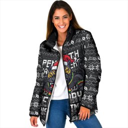 Personalized Penrith Panthers Christmas Padded Jacket Australian Rugby Fans - Pixelated Ugly Xmas Pattern Mascot Santa