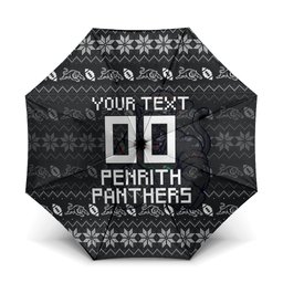 Personalized Penrith Panthers Christmas Umbrella Australian Rugby Fans - Pixelated Ugly Xmas Pattern Mascot Santa