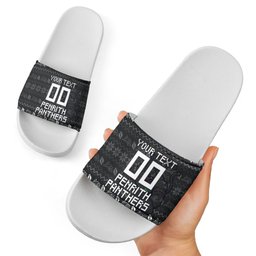 Personalized Penrith Panthers Christmas Slide Sandals Australian Rugby Fans - Pixelated Ugly Xmas Pattern Mascot Santa